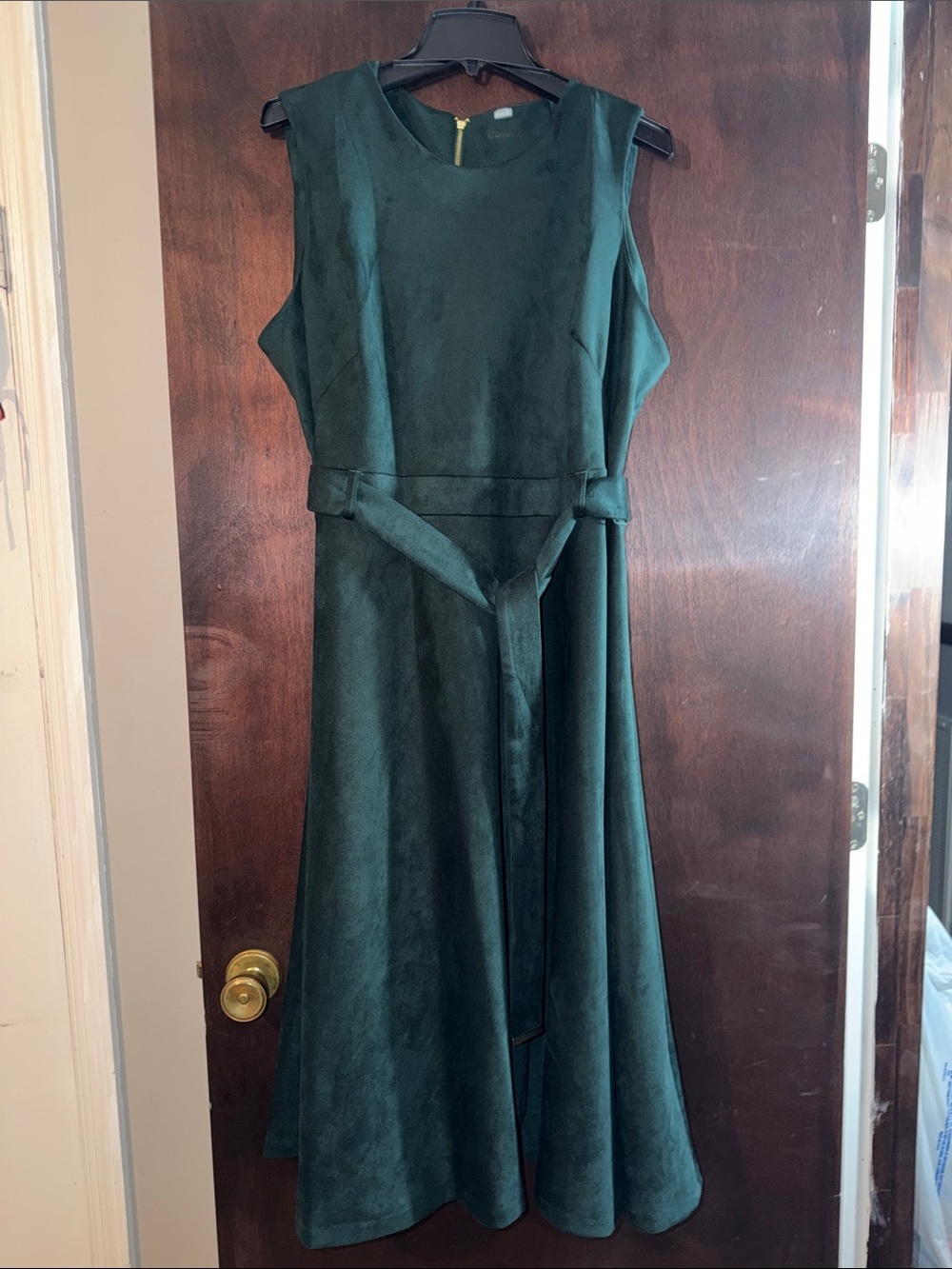 Calvin Klein Forest Green Sleeveless Belted Midi Dress